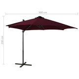 ZNTS Cantilever Garden Parasol with Pole and LED Lights Bordeaux Red 300cm 312334