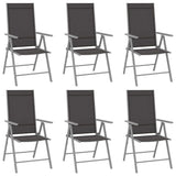 Dining Set Silver and Black Powder-coated aluminium, textilene, glass 3070636