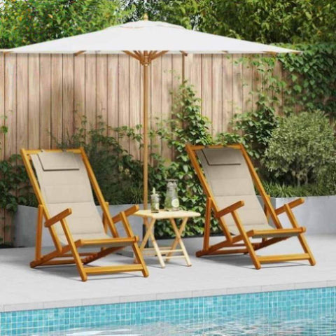 Beach Chair with Cushion 2 pcs Brown x x Solid Acacia wood 3325144