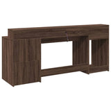 Desk with LED Lights Brown Oak 200x55x91 cm Engineered Wood 3309444