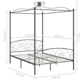 284482 Canopy Bed Frame without Mattress Grey Metal 120x200 cm