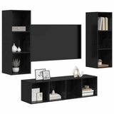 TV Cabinet Set Wall-mounted 3 pcs Black Oak Engineered Wood 3393130