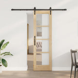 Sliding Door Natural 61 x 198.5 cm Solid Pine Wood and Glass 3332321