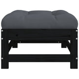 Garden Footstool with Cushion Black Solid Wood Pine 825559