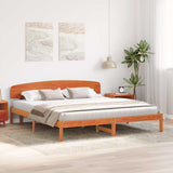 Bed Frame with Headboard Wax Brown 200 x 200 cm Solid Pine Wood 872052