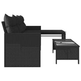 Garden Sofa with Table and Cushions L-Shaped Black Poly Rattan 365572