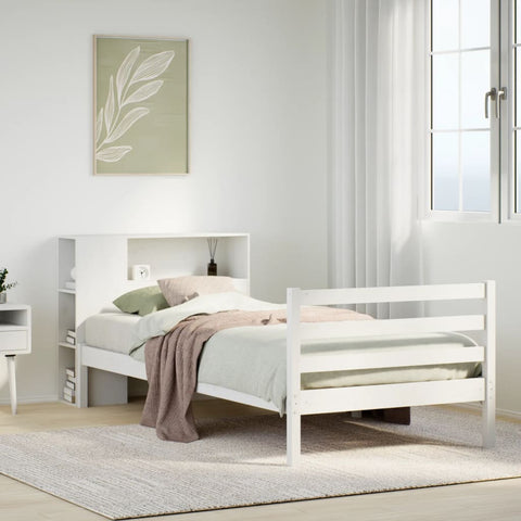 ZNTS Bookcase Bed without Mattress White 100x200 cm Solid Wood Pine 3321878