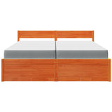 Bed with Drawers and Mattress Wax Brown 200x200 cm Solid Wood Pine 3281888