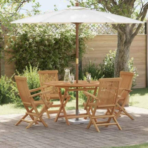 Garden Dining Set Folding 5 pcs Brown Solid Teak wood 3385972