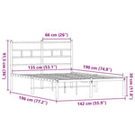 Metal Bed Frame without Mattress Smoked Oak 135x190 cm Double 4017052