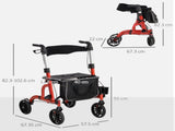 Lightweight Walking Frame, Folding Rollator Walker with Seat and Backrest, Red T3398P555098