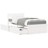 Bed with Drawers and Mattress White 100x200 cm Solid Wood Pine 3281905