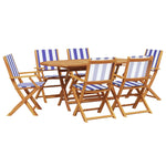 ZNTS 7 Piece Garden Dining Set Blue and White Fabric and Solid Wood 3281717