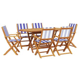 7 Piece Garden Dining Set Blue and White Fabric and Solid Wood 3281717