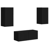 TV Cabinet Set Wall-mounted 6 pcs Black Engineered Wood 3409061