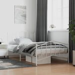 ZNTS Metal Bed Frame without Mattress with Footboard White 107x203cm 373852