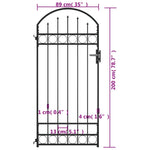 ZNTS Fence Gate with Arched Top Steel 89x200 cm Black 145750