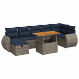 8 Piece Garden Sofa Set with Cushions Grey Poly Rattan Acacia 3328069