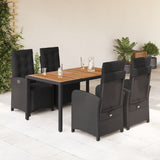 5 Piece Garden Dining Set with Cushions Black Poly Rattan 3212476