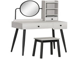 Dressing Table Set with Mirror and Stool, Vanity Makeup Table with 3 Drawers and Open Shelves for T3398P378736