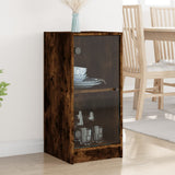 Side Cabinet with Glass Doors Smoked Oak 35x37x75.5 cm 836403