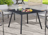 Square Garden Table with Slat Top, Steel Frame, Outdoor Table for 4 Person, 80 x 80 x 74 cm, Black T3398P323873