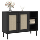 Sideboard Black Solid pine wood, Engineered wood, Poly rattan Large 358030