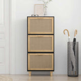 Shoe Cabinet Black 52x25x115 cm Engineered Wood&Natural Rattan 345649