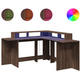 Desk with LED Lights Brown Oak 152x152x91 cm Engineered Wood 3309462