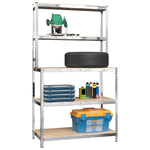 ZNTS 5-Layer Work Table with Shelves Silver Steel&Engineered Wood 152875