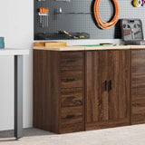 Garage Storage Cabinet Brown Oak 30x51x85 cm Solid Wood Pine 860586