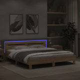 ZNTS Bed Frame with LED without Mattress Sonoma Oak 160x200 cm 3207534