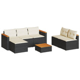 5 Piece Garden Sofa Set with Cushions Black Poly Rattan Acacia 3213537