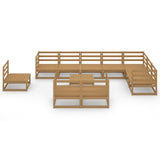 ZNTS 11 Piece Garden Lounge Set Honey Brown Solid Pinewood 3075822