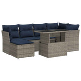7 Piece Garden Sofa Set with Cushions Grey Poly Rattan Acacia 3326192