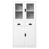 Office Cabinet White 90x40x180 cm Steel and Tempered Glass 336421