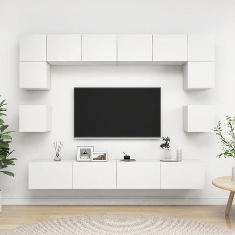 8 Piece TV Cabinet Set White Engineered Wood 3078692
