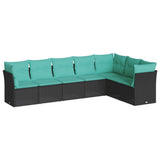 7 Piece Garden Sofa Set with Cushions Black Poly Rattan 3217737
