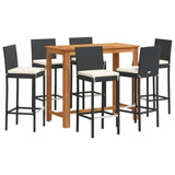7 Piece Garden Bar Set Black Solid Wood Acacia and Poly Rattan 3295300