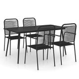 5 Piece Garden Dining Set Cotton Rope and Steel Black 3058279