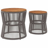 ZNTS Garden Side Tables 2 pcs with Wooden Top Grey Poly Rattan 366292