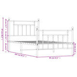 Metal Bed Frame without Mattress with Footboard White 80x200cm 353595