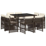 9 Piece Garden Dining Set with Cushions Brown Poly Rattan 3211017
