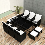 ZNTS 11 Piece Outdoor Dining Set with Cushions Poly Rattan Black 42598