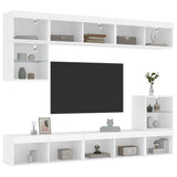 8 Piece TV Wall Units with LED White Engineered Wood 3216668