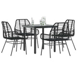 5 Piece Garden Dining Set Black Poly Rattan Glass 3334535