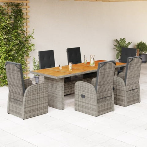 ZNTS 7 Piece Garden Dining Set with Cushions Grey Poly Rattan 3277610