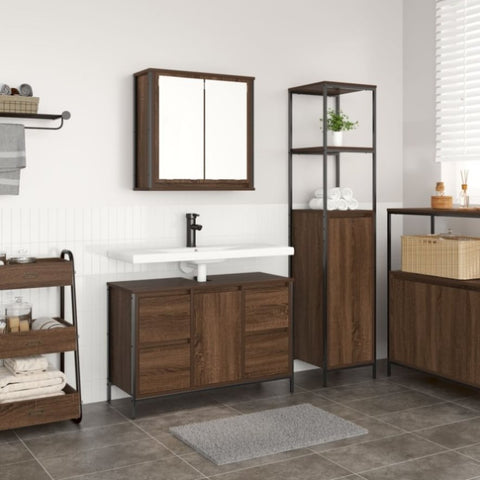 ZNTS 2 Piece Bathroom Furniture Set Brown Oak Engineered Wood 3328378