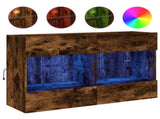 TV Wall Cabinet with LED Lights Smoked Oak 98,5x30x60,5 cm 837110
