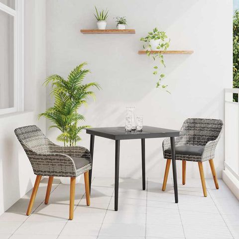 Garden Dining Set with Cushion 3 pcs Grey Poly Rattan 3261677